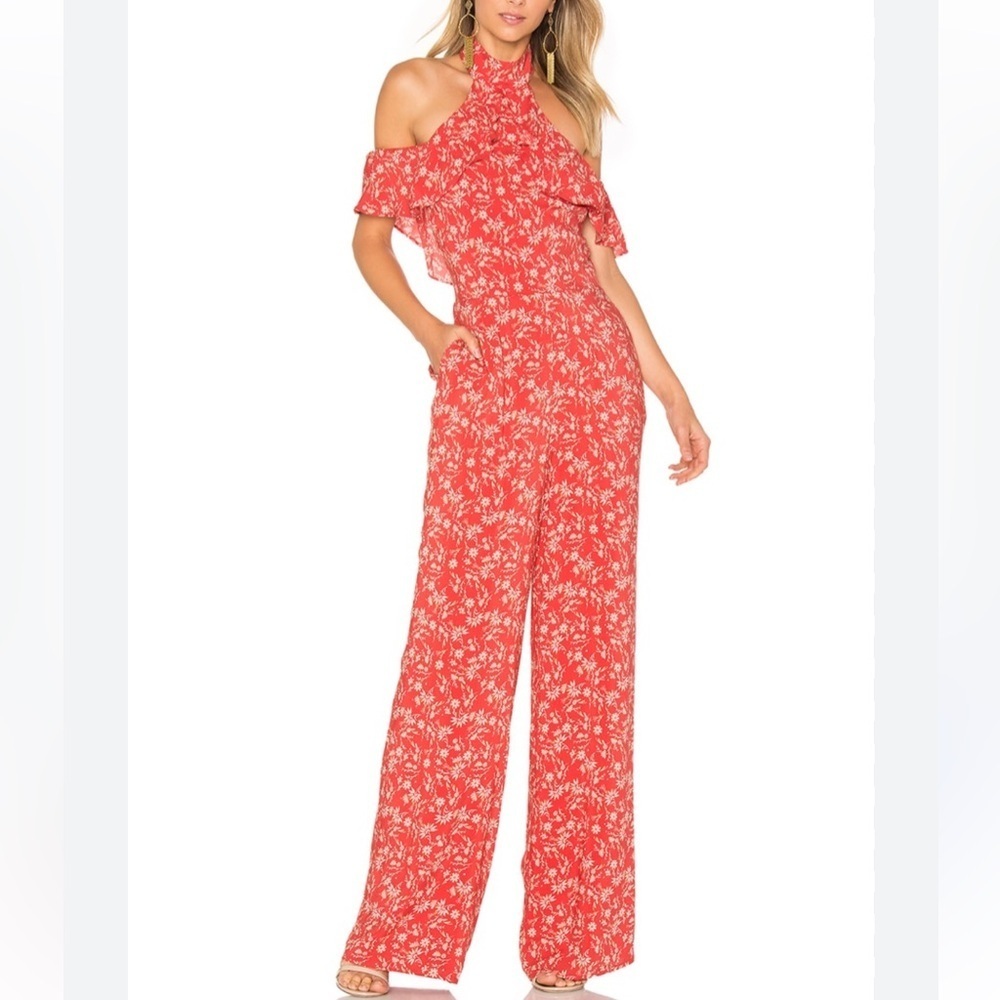 Ale by Alessandra Matilda Red Floral Ruffle Wide Leg Jumpsuit Women’s Sz XS